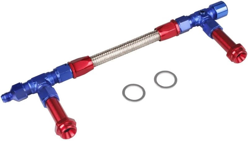 BARTOO Dual Feed Fuel Line Kit, Aluminum Alloy & Stainless Steel Braided 8 AN Dual Inlet Fuel Line Kit For Holley 4150 Carburetor, Red Blue - Image 1